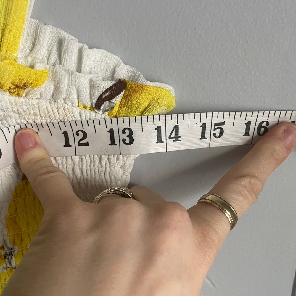 Aqua White Yellow Peplum Tank Top Smocked Lemons Novelty Prep Summer Vacation M - Picture 6 of 6